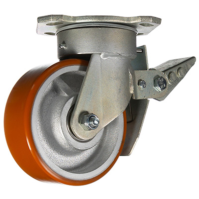 Plate-fix swivel braked castor with Polyurethane wheel 800kg capacity
